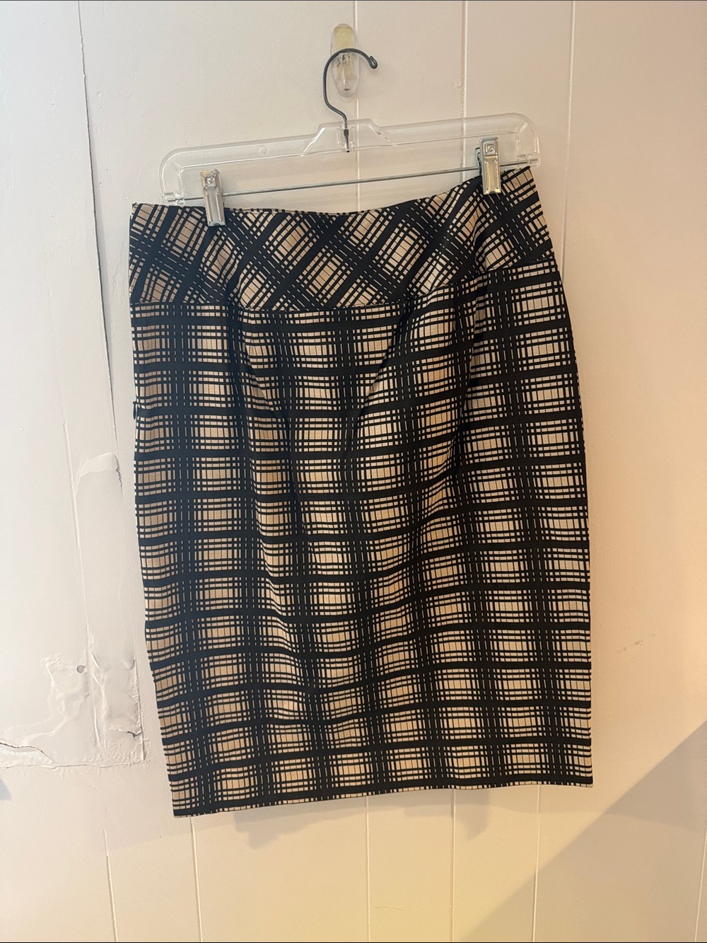 J. Crew Black and Cream Plaid Pencil Skirt